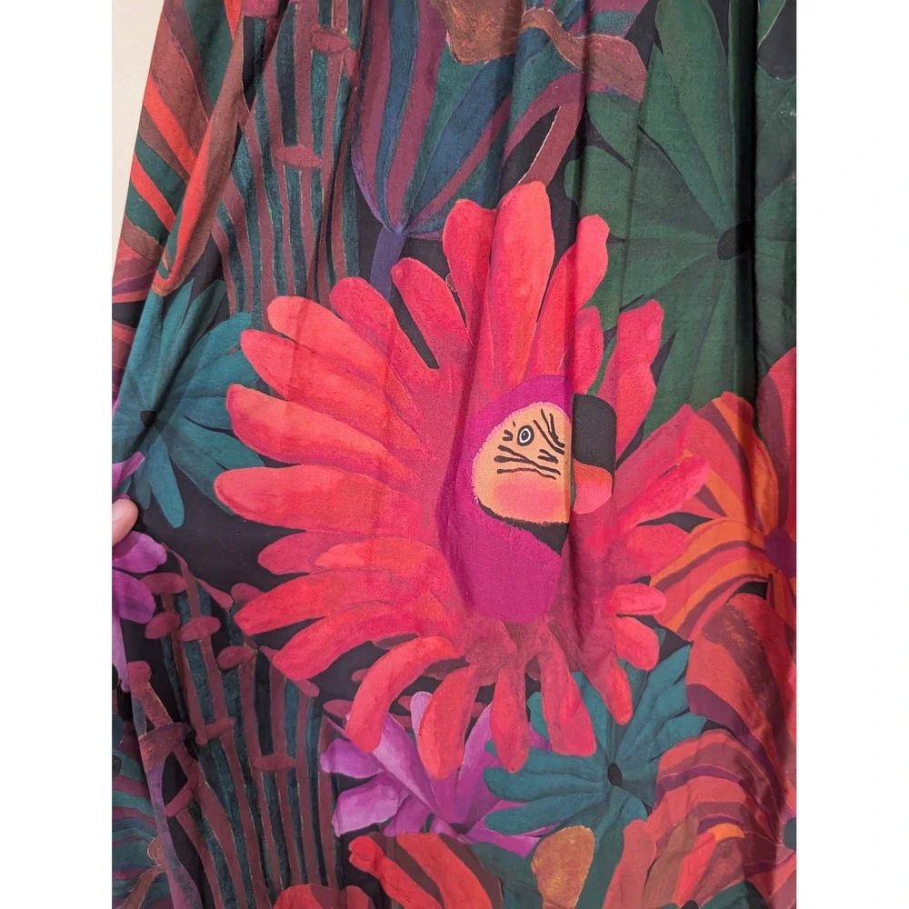 Farm Rio Dark Flowers Smocked Midi Dress Puff Sleeve Floral XS - Picture 11 of 16